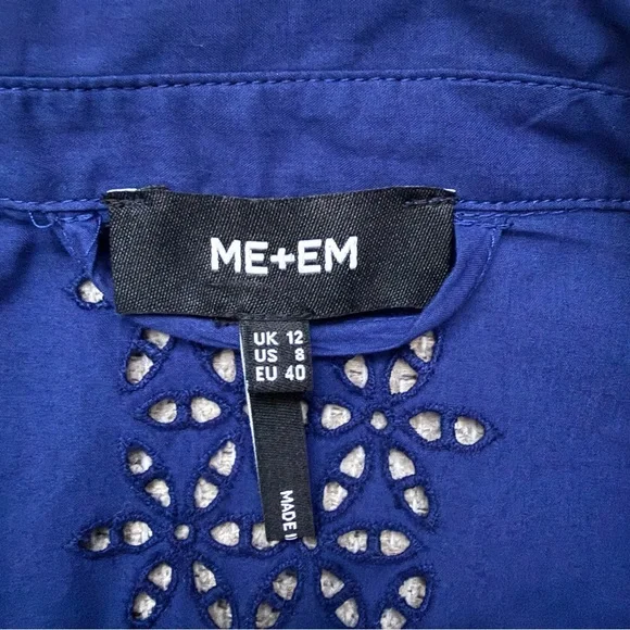 ME+EM Blue Cotton Broderie Shirt Dress Belted Maxi Eyelet Hem US 8 Quiet Luxury - Picture 3 of 16